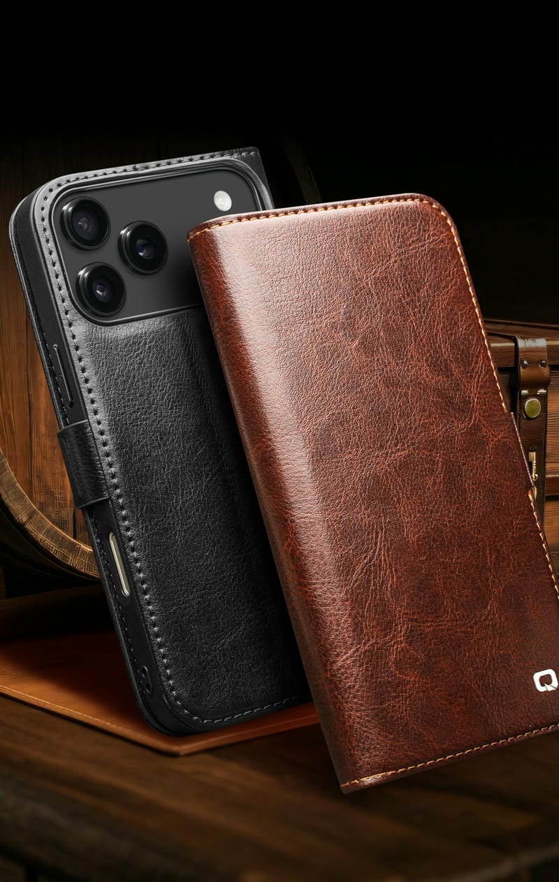 Bao da iPhone 17 Pro Max Qlino Wallet da bò thật 25
